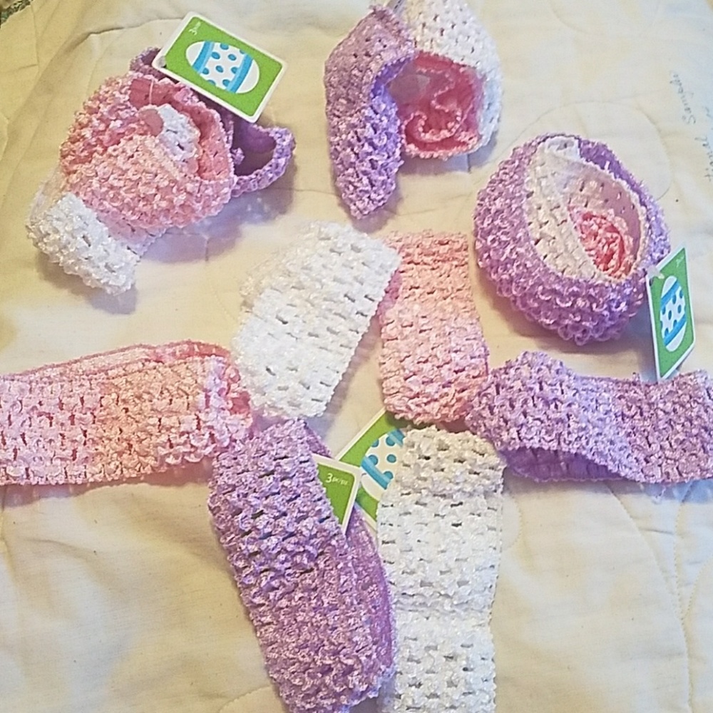 Pink Purple & White Stretchy headbands set of 3 NEW